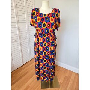 Karibo Multicolor Abstract Print Midi Dress Size L Retro Vintage 90s Boho Artsy